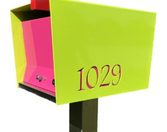 UptownBox CUSTOM COLORS Midcentury Modern Contemporary Retro Designed Optional Locking Post Mounted Mailbox