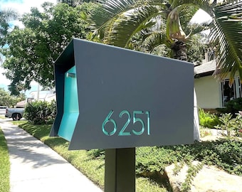 RetroBox in TEXTURED GRAY METALLIC: is a  Contemporary Retro Designed Post Mounted Mailbox.
