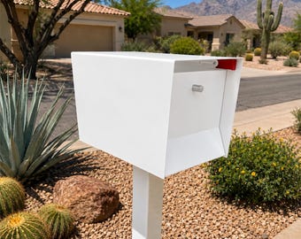 Quick-Ship Modern Mailbox: White Aluminum & Stainless Steel UptownBox