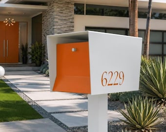 UpTown Box in WHITE:   Contemporary Retro Designed Post Mounted Mailbox