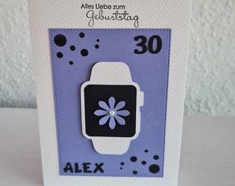 Smartwatch Karte Alles Liebe zum Geburtstag Uhr Geburtstagskarte Gutschein Blume individualisierbar