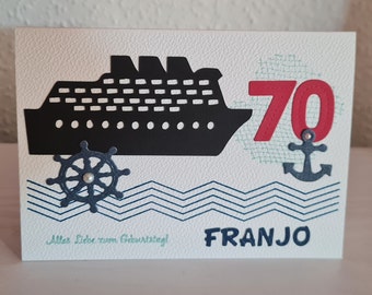 Karte zum Geburtstag maritim Anker Schiff Kreuzfahrt Aida als Reisegutschein individualisierbar Meer