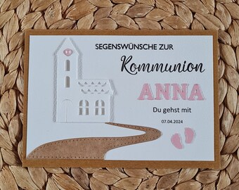 Kommunionskarte, du gehst mit,  Füße, Segenswünsche zur Kommunion Weg zur Kirche Firmung Konfirmation individualisierbar auch als Einladung