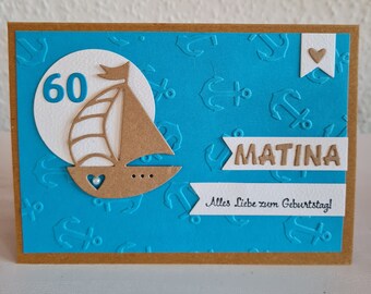 Karte zum Geburtstag maritim Anker Schiff Boot als Reisegutschein individualisierbar Meer