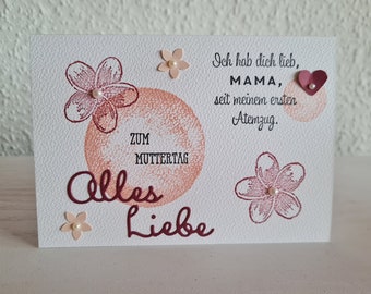 Karte Alles Liebe zum Muttertag Mama ich hab dich lieb seit meinem ersten Atemzug Mutter Blumen Herz Geburtstagskarte individualisierbar