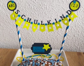 individualisierbar SCHULKIND oder NAME zur Einschulung Tortengirlande Tortendeko Kuchengirlande Kuchentopper Girlande ABC+1 2 3 Schultüte