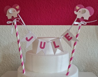 Tortengirlande Tortendeko Kuchengirlande Kuchentopper zur Geburt Geburtstag Girlande für Pamperstorte Babyparty Elefant individualisierbar