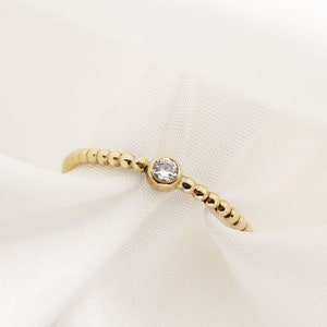 Solid Gold Beaded Diamond Stack Ring, Lab-Grown Diamond Solitaire Ring, 9ct Gold Diamond Layering Ring, Ethical Thin Bezel Set Diamond Ring image 2