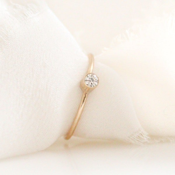 9ct Solitaire Diamond Stack Ring, Lab-Grown Ethical Gold Bezel Ring, Solid Gold Dainty Diamond Ring, Minimal Diamond Engagement Ring