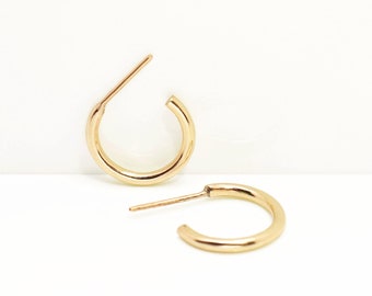 9ct Solid Gold Huggie Hoop Earrings, Solid Gold 10mm Editor Hoops, Ethical Gold Half Round Hoops, Solid Gold Chunky Hoop Earrings