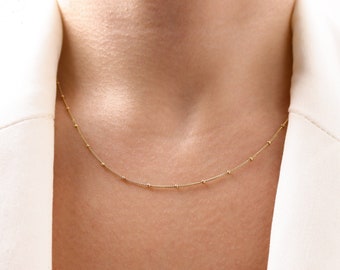 9 Karat Gold Satelliten Kette, Perlen Halskette, 18 Zoll