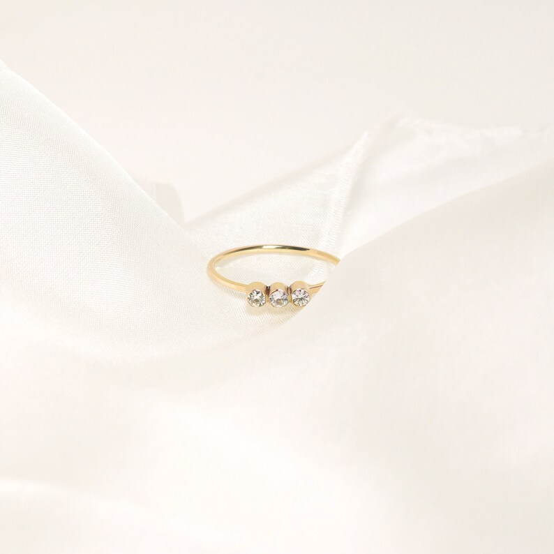 9ct Trilogy Ring with Bezel Set Moissanite, Solid Gold Three Stone Eternity Band, Lab-Grown Trinity Ring, Ethical Gold Engagement Ring image 2