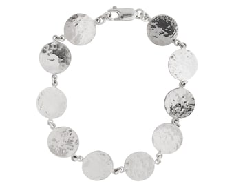Silver Hammered Disc Link Bracelet - Silver Textured Circle Disc Bracelet - Recycled Silver Coin Bracelet Ethical Silver Hammered Bangle