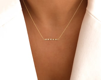 Solid Gold Diamond Bar Necklace - 9ct Flush Set Diamond Bar Pendant - Lab-Grown Diamond Milestone Necklace - Handmade Diamond Bar Necklace