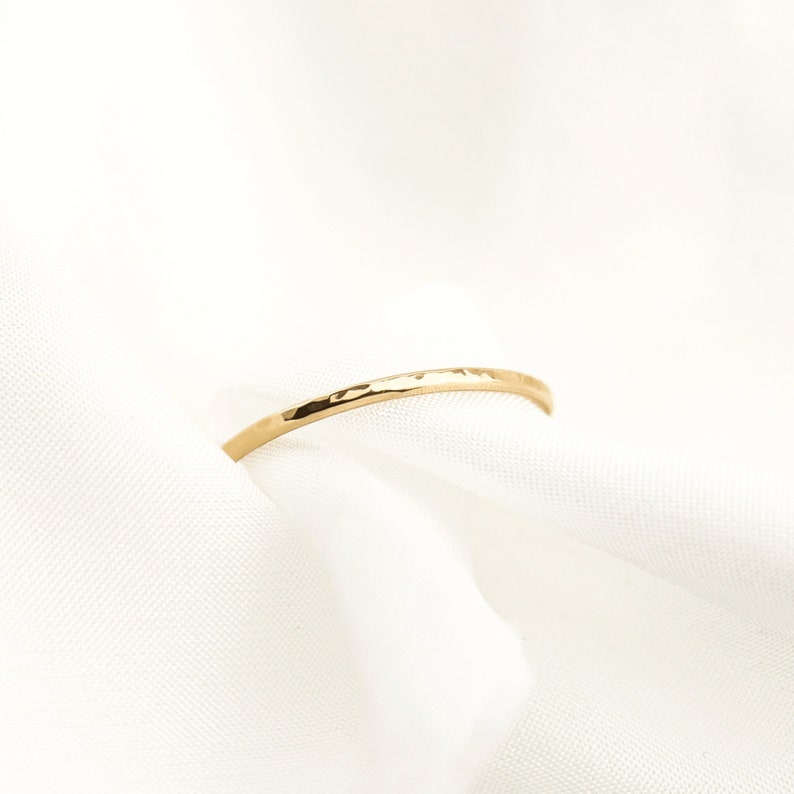 Solid Gold Hammered Stack Ring, Ethical Gold Textured Stacking Band, Recycled Gold Dainty Midi Ring, Sustainable Gold Dimpled Ring image 3