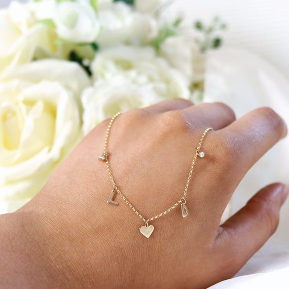 Gold Initial Charm Necklace Solid 9ct Gold Diamond Letter Choker Custom Name Necklace Solid Gold Layering Necklace Bridal Necklace