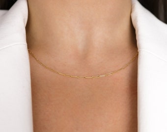 Solid 9ct Gold Paperclip Chain, Solid 9ct Gold Diamond Cut Paperclip Chain, Solid 9ct Gold Layering Chain, Solid 9ct Gold Dainty Chain