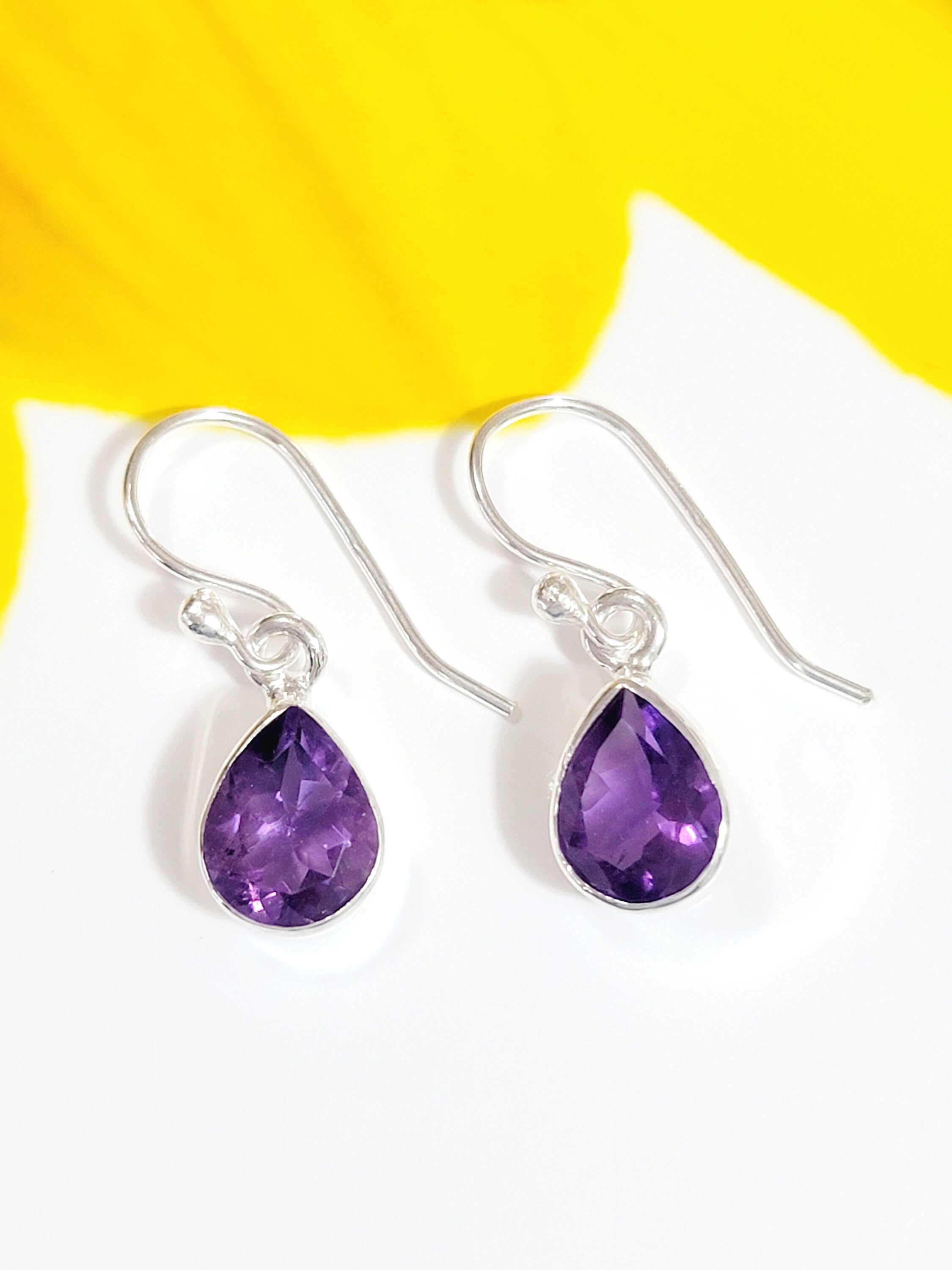 Amethyst Earring Solid Sterling Silver Earring Bezel Etsy UK