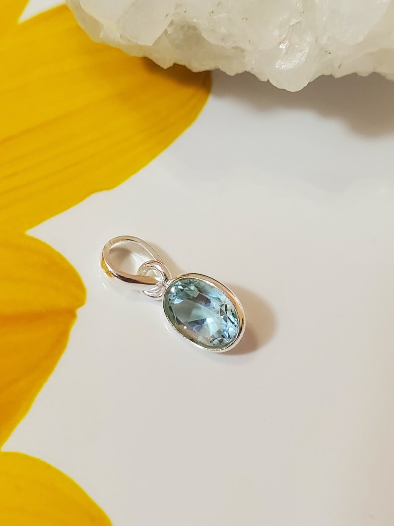Gift For Her Blue Topaz Pendant Topaz Pendant Birthstone Solid 925 Sterling Silver Minimalist Pendant Silver Topaz Jewelry Handmade