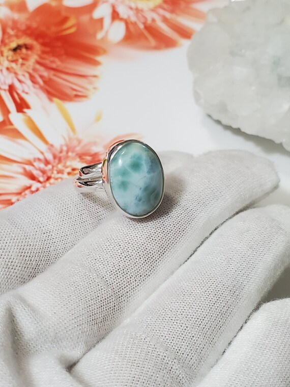 Dominican Republic Larimar Gemstone 925 Sterling Silver Ring Size us 7 Dominican Republic Larimar Gemstone 925 Sterling Silver Ring Size us 7