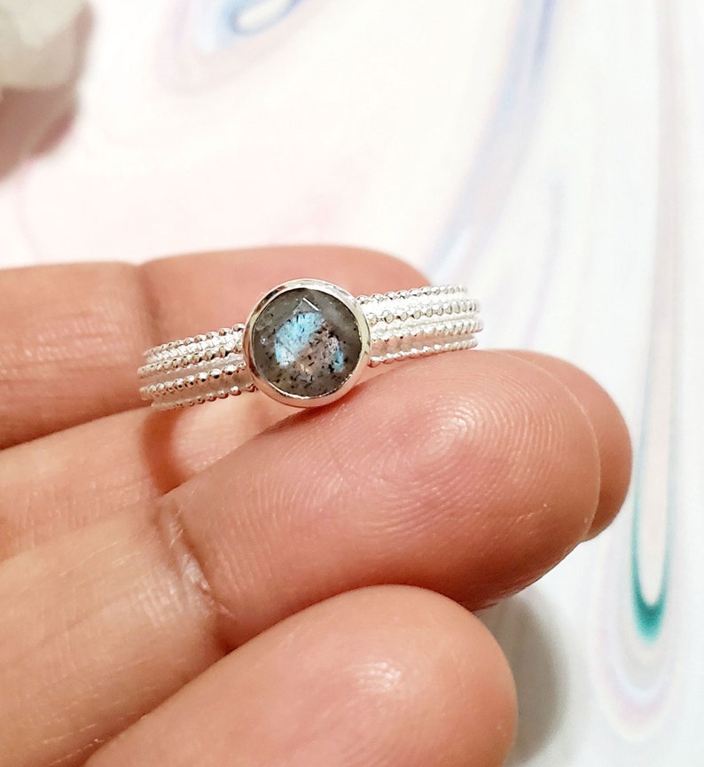 Blue Fire Labradorite Silver Ring Wedding Ring 925 Sterling Silver Labradorite Ring Size 8.5 Labradorite Gemstone Gift for her