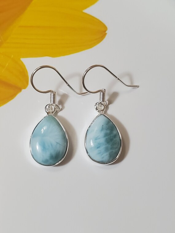 Larimar Earrings 925 Solid Sterling Silver Earrings Larimar | Etsy