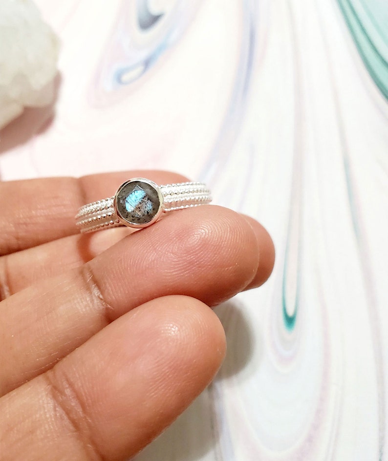 Blue Fire Labradorite Silver Ring Wedding Ring 925 Sterling Silver Labradorite Ring Size 8.5 Labradorite Gemstone Gift for her