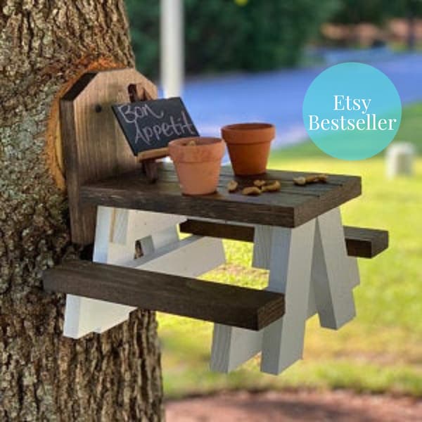 Squirrel Picnic Table The Original Farmhouse Style - *OVER 700 5 STAR REVIEWS!* Squirrel Feeder - Father's Day Gift - Quick ship!