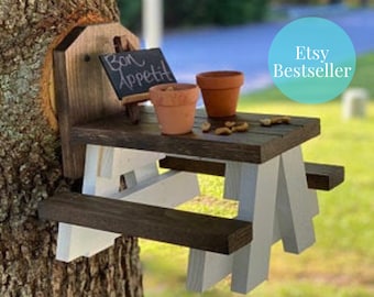Squirrel Picnic Table The Original Farmhouse Style - "BEST on Etsy!!" 5 STAR ***** Squirrel Feeder - Bird Feeder - Fathers Day Gift