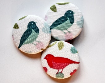 Juego de 3 botones pájaros pájaros azul rojo petróleo (botón de tela)