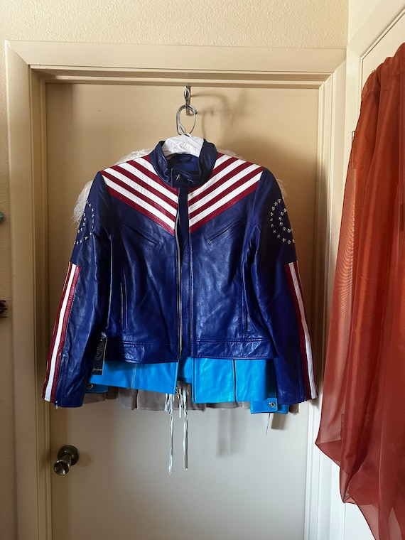 Ladies Red, White & Blue Leather Jacket