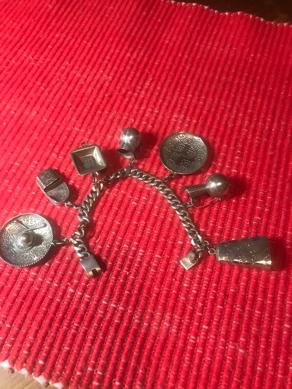 Vtg Mexico Castelan Silver Charm Bracelet