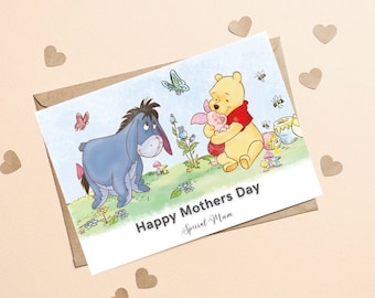 Winnie the Pooh Classic Sentiment Mothers Day Card, Winnie The Pooh Love Greeting Card, Sentiment Winnie The Pooh Card For Mothers Day Gift