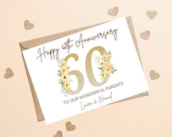 Personalised 60th Anniversary Card For Parents, Diamond Wedding Anniversary Card,  60th Wedding Anniversary Card, Couple 60th Anniversary