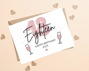 Personalizowana kartka urodzinowa na 18. urodziny, kartka urodzinowa na 18. urodziny dla córki, kartka urodzinowa na 18. urodziny wnuczki, kartka urodzinowa z prosecco dla córki