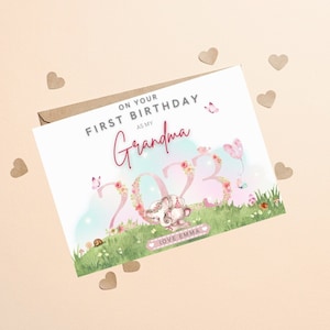 Tarjeta de cumpleaños personalizada de la abuela, tarjeta de primer cumpleaños de la abuela, feliz 1er cumpleaños como mi abuela, tarjeta de cumpleaños de la abuela, tarjeta de cumpleaños de la abuela, tarjeta de cumpleaños de la abuela
