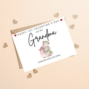 Feliz primer San Valentín como mi tarjeta de abuela, abuela 1ª tarjeta de San Valentín, a mi abuela en el Día de San Valentín, feliz 1er San Valentín como mi abuela