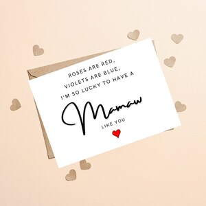 Carte de Saint-Valentin Mamaw, carte de Saint-Valentin personnalisée pour Mamaw, cadeau poème de Saint-Valentin grand-mère, carte de Saint-Valentin poème pour Mamaw