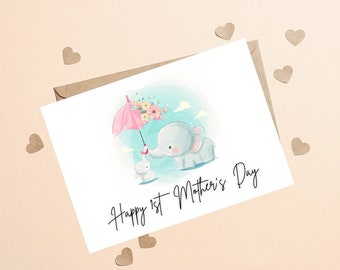 Happy First Mothers Day Card, 1st Mothers Day, Cute Elephant Mothers Day Card, Mommy To Be Card, Happy 1st Mothers Day Card, 1st Mom Card