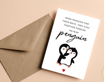 Penguin Valentines Card For Boyfriend, Girlfriend, Husband, Wife, Romantic Anniversary Card, You're My Penguin, Partners For Life
