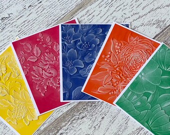 Embossed Note Card Blank 3D, embossed notecard all occasions, embossed handmade note card, Embossed floral Thank you note card SET OF 5,