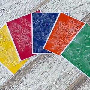 Tarjeta de notas en relieve en blanco 3D, tarjeta de notas en relieve para todas las ocasiones, tarjeta de notas hecha a mano en relieve, tarjeta de notas de agradecimiento floral en relieve SET DE 5,