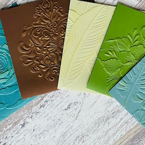 Tarjeta de notas en relieve en blanco 3D, tarjeta de notas en relieve para todas las ocasiones, tarjeta de notas hecha a mano en relieve, tarjeta de notas botánica en relieve en blanco SET DE 5