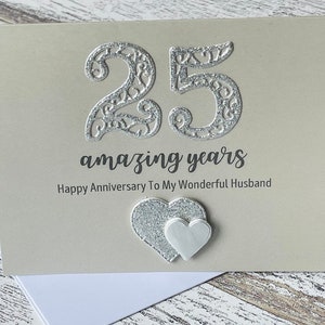 Silver Wedding Anniversary Card, Silver Anniversary Card For Husband, 25th Wedding Anniversary Card, Personalised 25th wedding anniversary image 1