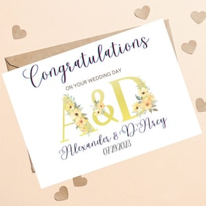 Initial Wedding Day Card, Personalized Wedding Day Card, Congrats Wedding Day Card, Congratulations Wedding Card, Floral Wedding Day Card