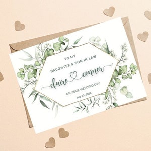 Carte de mariage personnalisée pour fille et gendre, carte de mariage minimaliste verte pour fille et gendre, mariage de fille