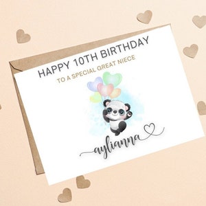 Carte personnalisée du 10e anniversaire, carte de 10e anniversaire pour fille, carte de 10e anniversaire de petite-fille, carte d’anniversaire personnalisée de nièce de tout âge