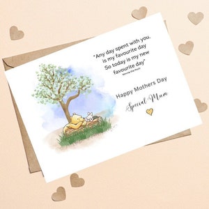 Winnie l'ourson carte de fête des mères sentiment classique, carte de voeux de citation d'amour de Winnie l'ourson, carte de citation de sentiment pour le cadeau de fête des mères