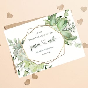 Carte de mariage personnalisée pour fille et gendre, carte de mariage minimaliste verte pour fille et gendre, mariage de fille