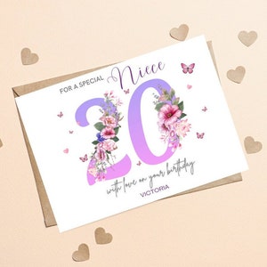 Carte personnalisée du 20e anniversaire pour la fille, carte de vingt ans pour la nièce, carte du 20e anniversaire, cadeau du 20e anniversaire pour la soeur, ami